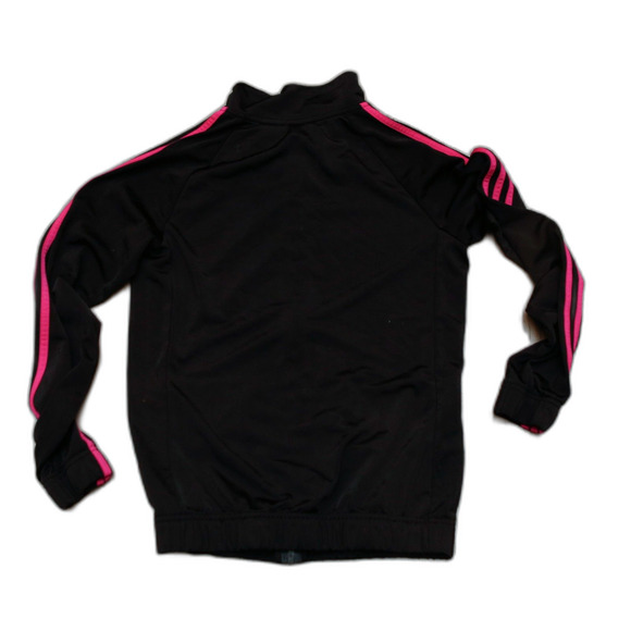 Adidas Womens Track Jacket Black Pink 3 Stripe Full Zip Athletic Jacket Small - Picture 2 of 5